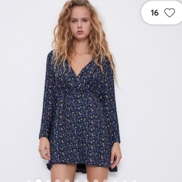 Zara wrap front style floral dress with shoulder pads, size L - Picture 1 of 7